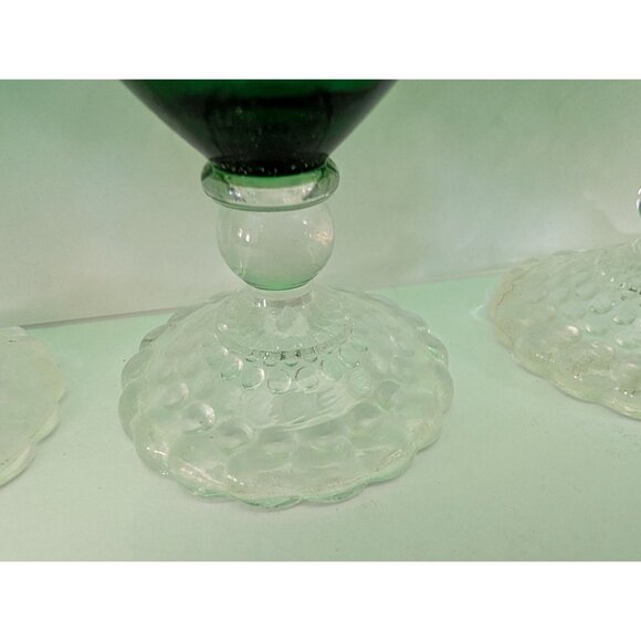 5 Vintage Anchor Hocking Bubble Foot Green Glass Goblets with Clear Stems - Picture 5 of 8
